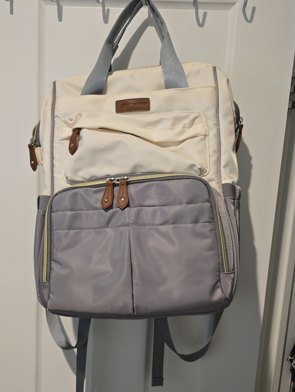 Stylish Gray and Cream Backpack - Neutral Two-Tone Travel Bag
